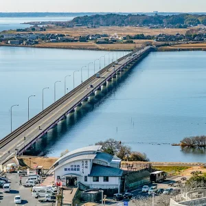 茨城県の霞ヶ浦大橋近くのバーベキュースポット